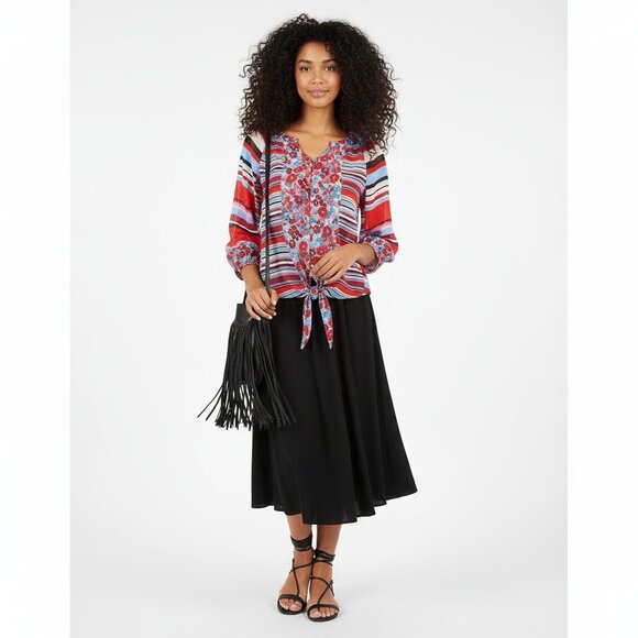 Anthropologie Figuroa & Flowers Floral & Stripes Long Sleeve Tie Waist Top New L - Picture 5 of 5